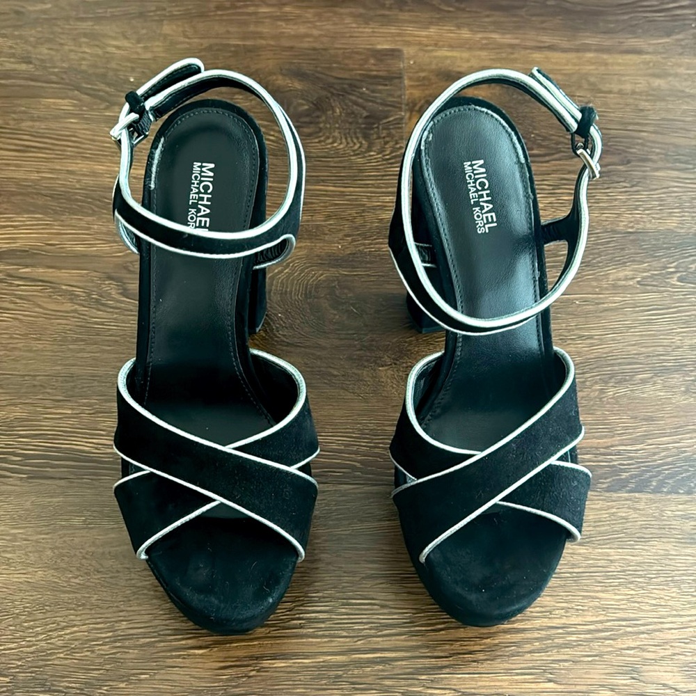 MK Black Suede High Heels Platform US 7.5